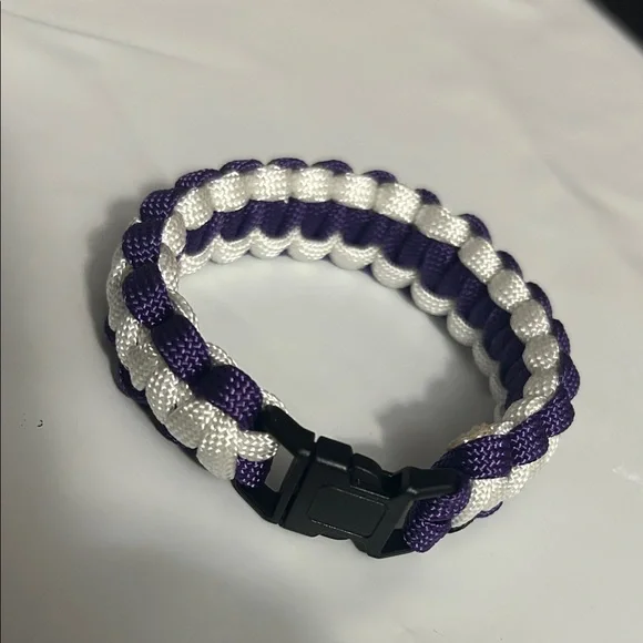 Handmade Paracord Braided Bracelet with Purple and White | Pick Your Size - Picture 4 of 4